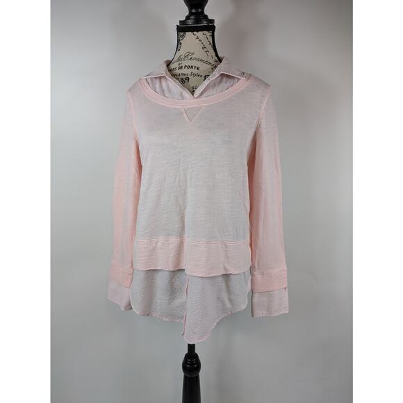 Tommy Hilfiger Womens Small Layered Blouse Light Pink Casual Work Top Shirt - Picture 1 of 11